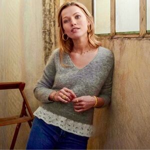 Sézane Alfred Grey Mohair Merino Lace Hem Sweater – Size Small